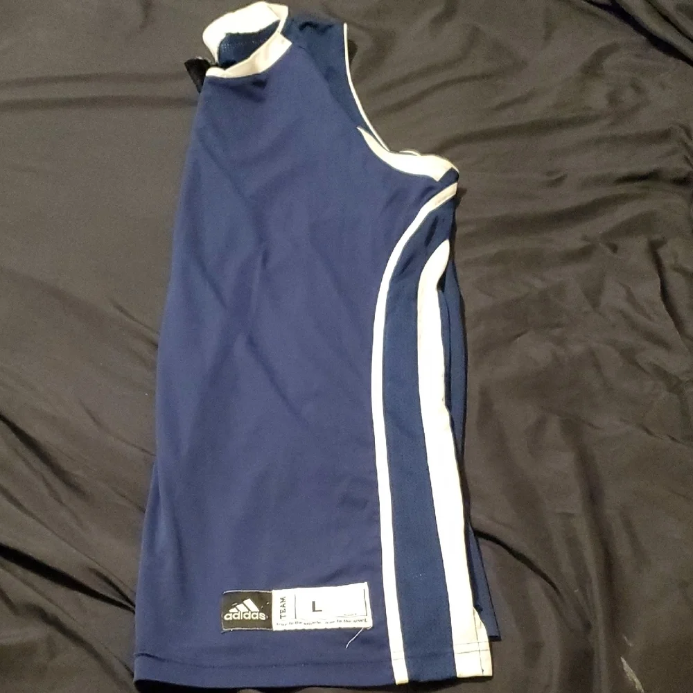 Adidas Navy and White Sleeveless Top Y2K